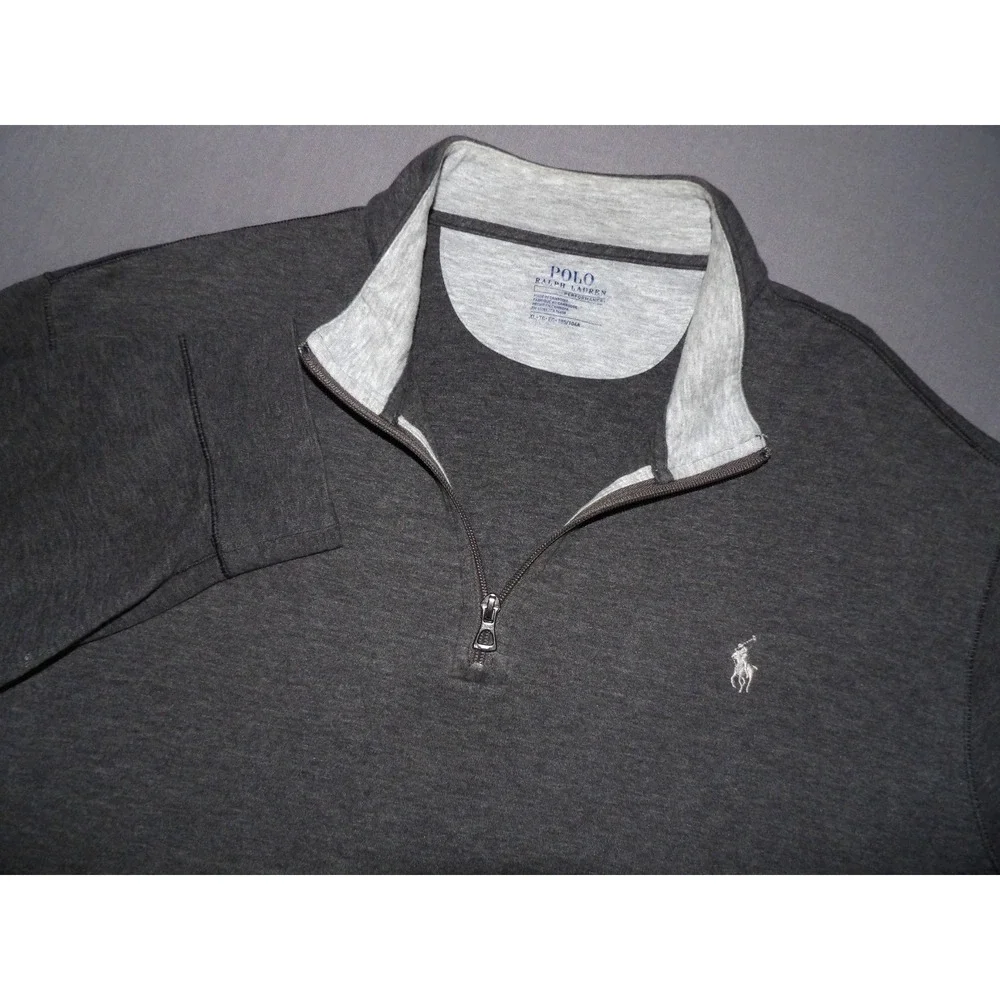 Polo‎ Ralph Lauren Performance Gray Jersey Cotton 1/4 Zip Sweater Men's XL